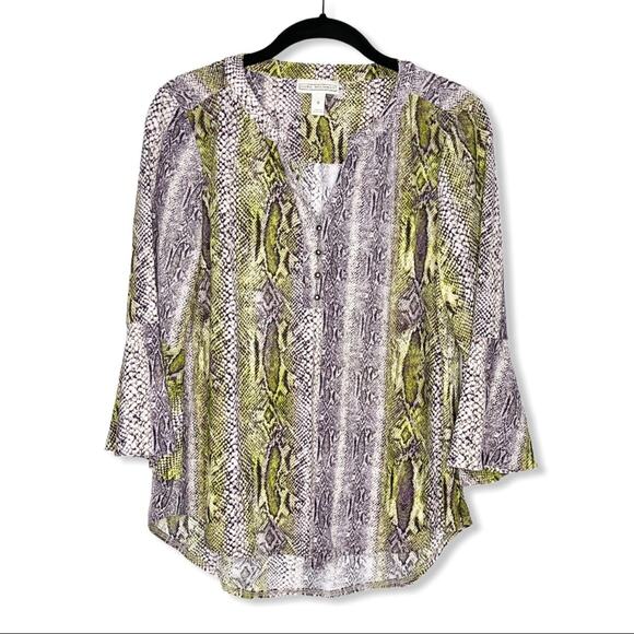 DANA BUCHMAN / green & purple snake print blouse / S - Picture 1 of 8